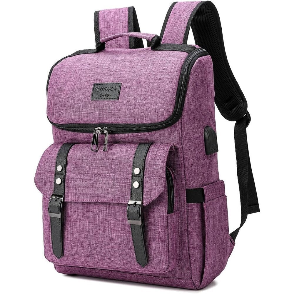 YALUNDISI Vintage Backpack Travel Purple Laptop bag with USB Charging Po…